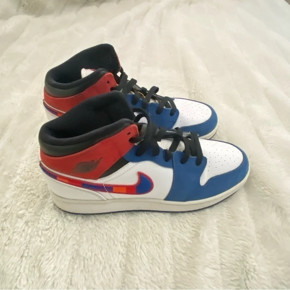 Jordan 1 Mid Rush Blue University Red GS Sneakers Shoes Size 6Y